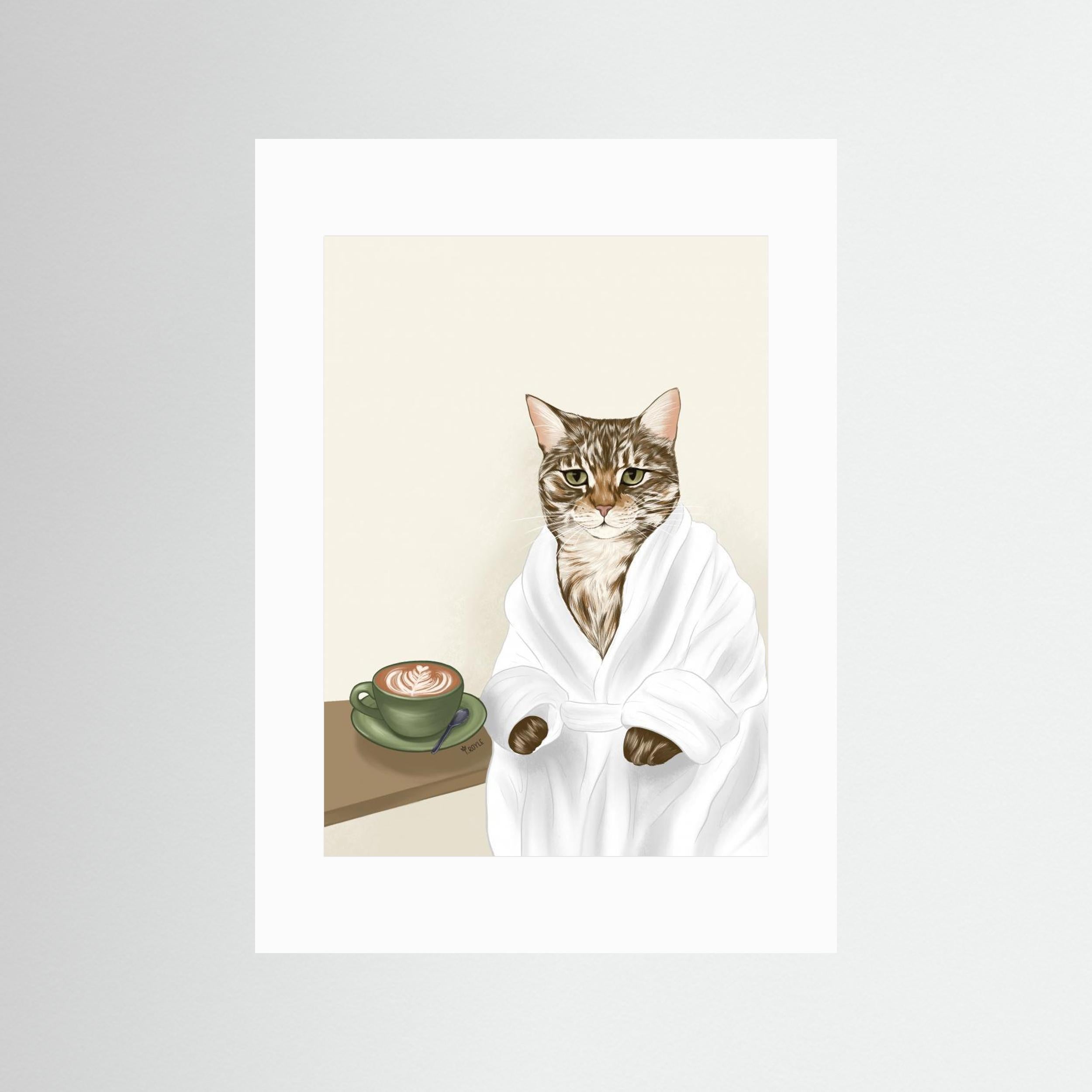 Coffee Cat by Tara Royle - Fine Art Paper Print - dreamtprint.art - 14 x 21 cm / 5 x 8″ (A5)